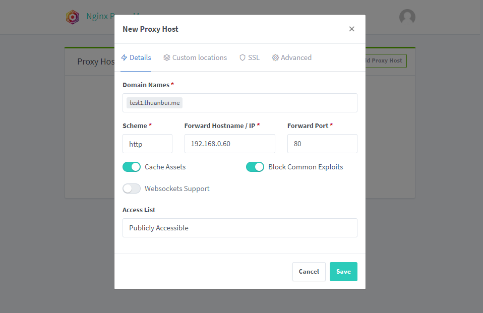 Tab Details: nhập vào thông tin tương ứng rồi chuyển qua tab SSL để cấu hình tiếp